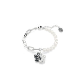 Swan bracelet, Crystal pearl, Swan, Black, Mixed metal finish